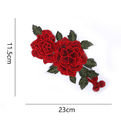 

Sunbling Embroidered Patch 3D Red Roses Flower Patches For Women Wedding Dress Clothing Sticker Lace Applique