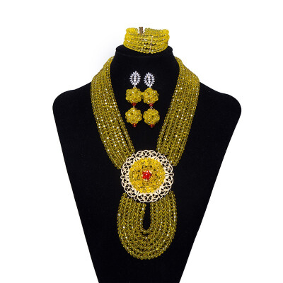 

Fashion Trend Nigerian Wedding Crystal Jewelry Set For Women Green African Beads Jewelry India Bridal Costume Necklace Set