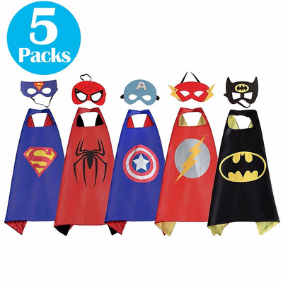 

5 Pack Super Hero Cartoon Dress up Costumes Satin Capes Set with Felt Masks for Boys Cartoon Capes for Kids Christmas clothing