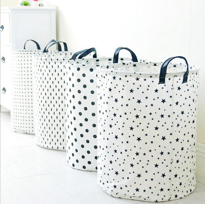 

Dust Proof Water-proof Storage Bucket Dirty Clothes Bucket Foldable Waterproof Cotton Laundry Basket Leather Handle Home Accommoda