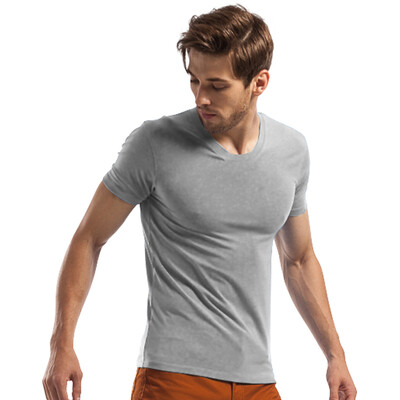 

Seven wolves men short sleeve T-shirt round neck cotton pure color cotton sweater 98713 light gray gray XXL