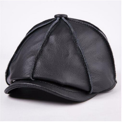 

Mens Genuine Leather Hat Male Cow Cap Male Cowhide Warm Baseball Cap Adult Ear Protection Outdoor Octagonal Hat B-7207