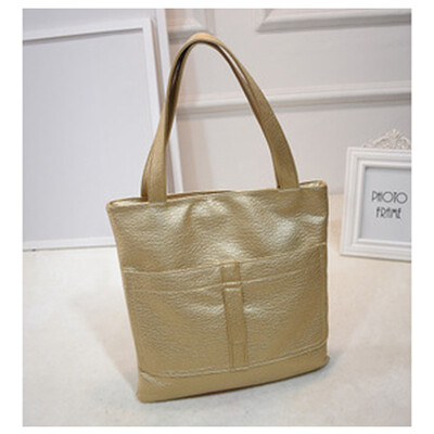 

SMOOZA European&American retro big shopping packet silver gold color women bags polished leather handbag women shoulder bag