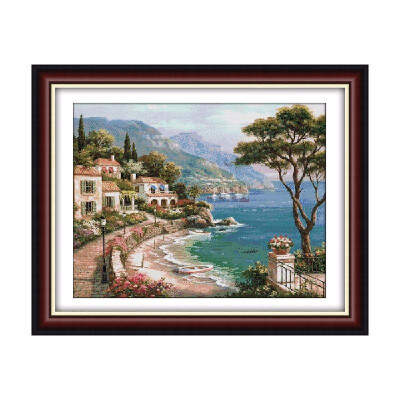 

Decdeal 248 197 inches Harbor of Love Pattern Cross Stitch Kit with Pre printed 14CT Canvas Cloth & Cotton Thread Embroidery C