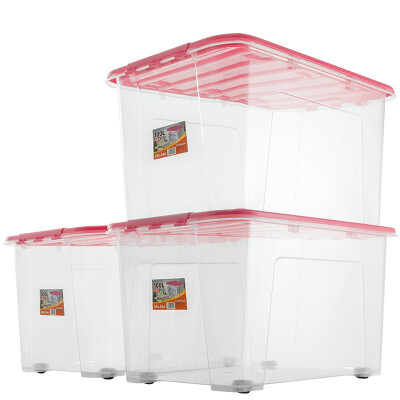 

JEKO&JEKO plastic transparent storage box extra large 100L 3 Pack storage box clothes toy storage box quilt pulley storage box pink cover SWB-5222