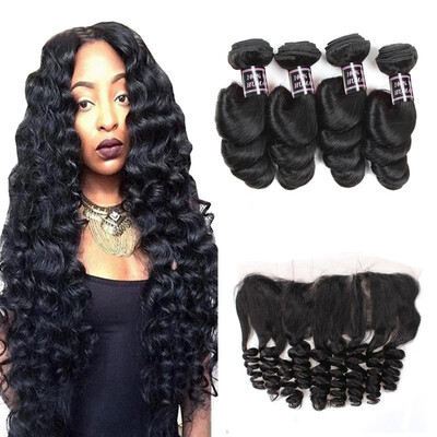 

Ishow 7A Loose Wave Bundles with Frontal Closure Malaysian Virgin Hair Good Quality Bundles with Ear to Ear Lace Frontal
