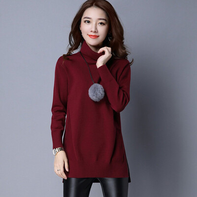 

Silk cypress 2018 autumn&winter wear new womens high collar simple elegant temperament base long solid color sweater S84W0001MA3S wine red S
