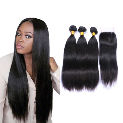 

Kapelli Hair Indian Virgin Hair With Closure 3 Bundles Straight Hair With Closure 4"x4 " Lace Closure With Bundles Hair