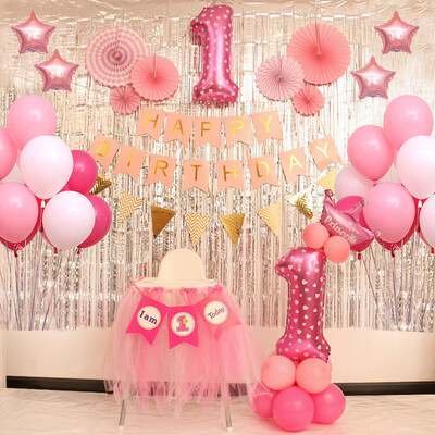 

Jiamo baby age decorative balloon children birthday party arrangement supplies balloon decorations pink