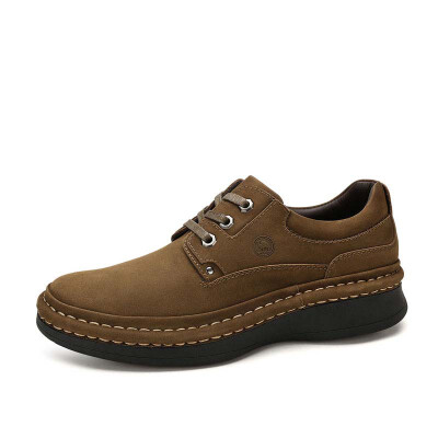 

Camel men's casual lace-up wear-resistant leather elevator shoes with round head and thick bottom