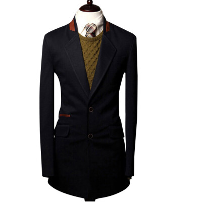 

Zogaa Spring New Mens Wool Coat Spell Leather Collar Casual Single-breasted Slim