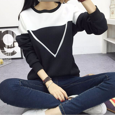 

Winter Fashion Black&White Patchwork Hoodies Women Pullover Sweatshirt