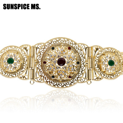 

SUNSPICE MS Gold Color Metal Waist Chain Belt Wedding Jewelry Belly Chains Hollow Flower Button Adjustable Length Indian Bijoux