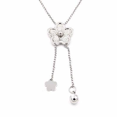 

Womens Long Crystal Flowers Balls Charm Stainless Steel Necklace Sweater Chain