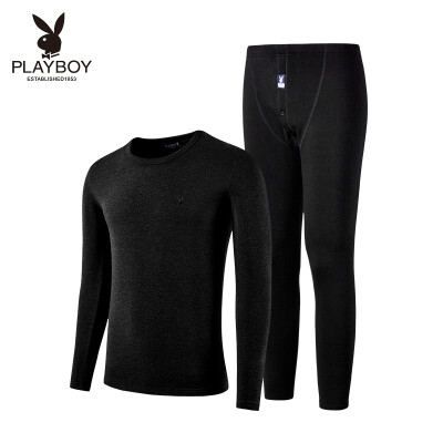 

Playboy Mens Thermal Underwear Set V-neck Basic Thermal Underwear Mens Thick Autumn Clothes Long Pants Set Light Gray V-neck