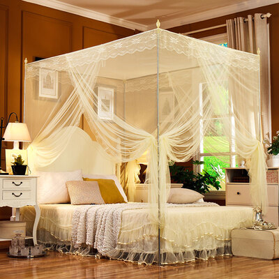 

Yingxin bedding textile thickening stainless steel bayonet bracket encryption Zhang court-style three-door mosquito nets 15 meters bed beige