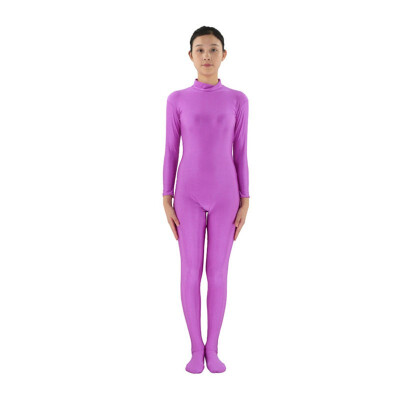 

24 Hrs Shipped Out Women Zentai Unitards Yellow Long Sleeves Turleneck Nylon Unitards Womens Footed Dancewear