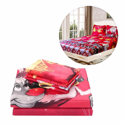 

4pcs Cotton Material 3D Printed Cartoon Merry Christmas Gift Santa Claus Bedding Set Comfort Deep Pocket Bedclothes Cover