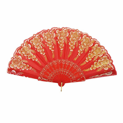 

UpperX Chinese Dance Party Wedding Lace Flower Folding Hand Held Flower Fan red23cm