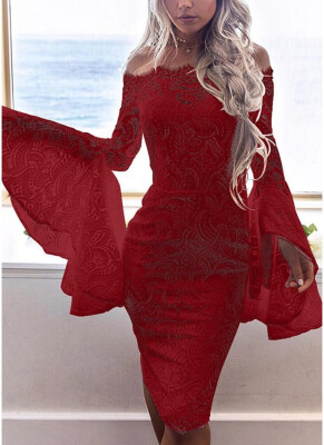 

Lace Off the Shoulder Flare Long Dress Summer Sleeves Bodycon Mini Dress Homecoming Dress