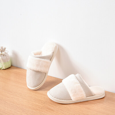 

Baicaoyuan couple autumn&winter cotton slippers thickening fur indoor slippers home warm cotton slippers women models beige 39-40