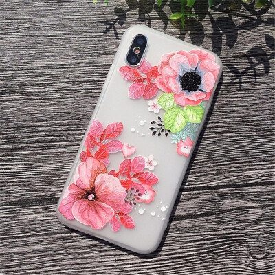 

3D Relief Flower Case For iPhone 6 8 7 Plus X Cases Soft Silicon Cover