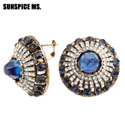 

SUNSPICE MS Luxury Natural Stone Earring Vintage Crystal Antique Earrings For Women Retro Gold Color Party Gift Turkish Jewelry