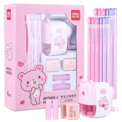 

Deli deli student stationery gift set pencil pencil sharpener eraser pen holder 17 piece set Princess powder 68896