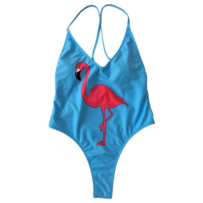 

2018 Flamingos Printed Monokini Bikini Women One Piece Swimsuits Beach Swimwear Ladies Sexy Rompers