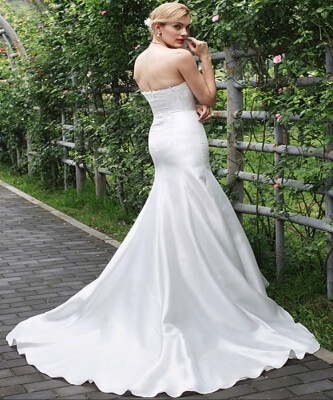 

Mermaid Trumpet Strapless Satin Corded Lace Made-To-Measure Wedding Dresses with Appliques Lace by CIRCELEE