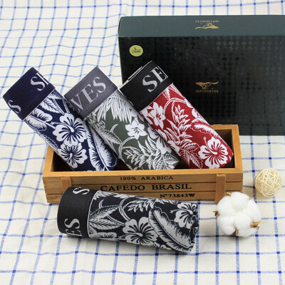 

Seven wolves mens underwear mens boxers cotton breathable high stretch mens pants Korean fashion print boxer 4 gift box 97119-L