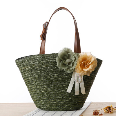 

2016 Summer Flowers braided bag women woven bag solid handbag high quality beach bag with zipper shoulder messenger bag