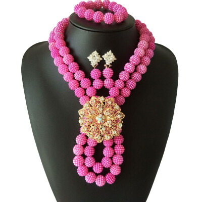 

2 Rows Pink Women African Necklace Bridal Gift Nigerian African Beads Jewellery Ethiopian Wedding Clothing Party Jewelry