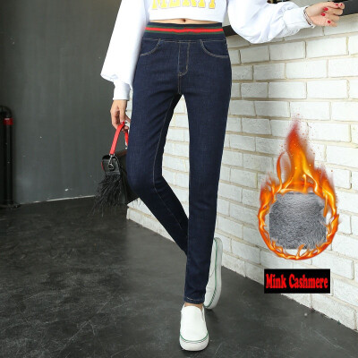 

Winter leisure New mink velvet rubber waist pants female Slim pants slim pants Cotton bomb cowboy