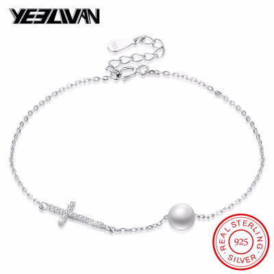 

AAA Zircon Cross Charm Bracelets & Bangles for Women 925 Sterling Silver Princess Pearl Wedding Fashion Crystal Jewelry pulsera