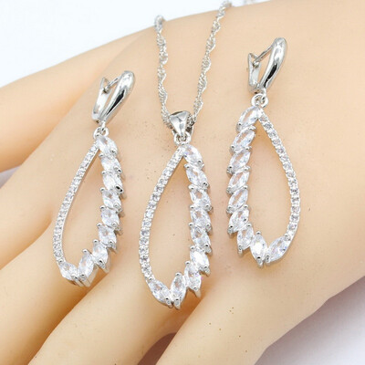 

5 Colors 925 Silver Jewelry Sets For Women Wedding Party Birthday Long Earrings Necklace Pendant