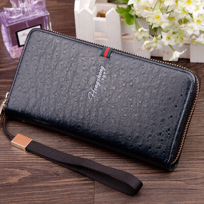 

Korean mens wallet knitted leather wallet long wallet multifunctional handbag