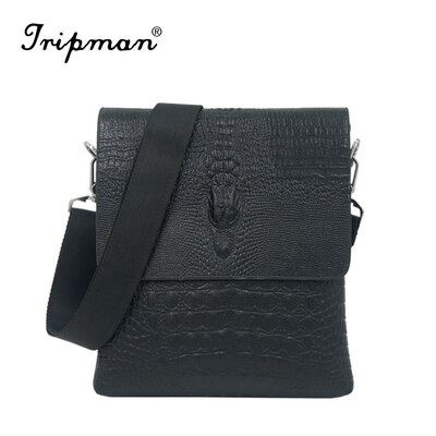 

New Arrival Hot Sale Leisure Man Bag Black Crocodile Pattern Crossbody Real Cowhide 100% Full Genuine Leather Men Messenger Bags Sales