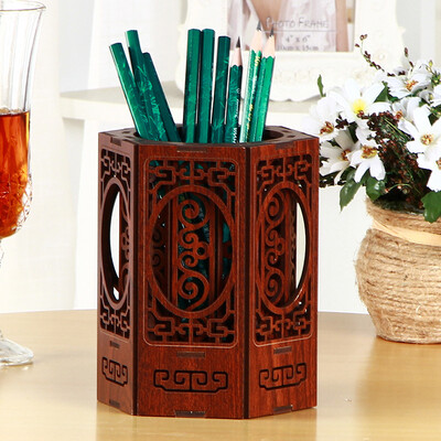 

Yapi Shi wooden hexagon pen creative Chinese retro desktop storage box office supplies stationery small items mobile phone remote control finishing box rose