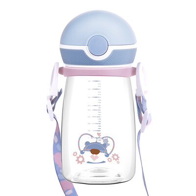 

Little white bear childrens cup sippy cup Tritan cup strap dual-use 360ML blue 09687