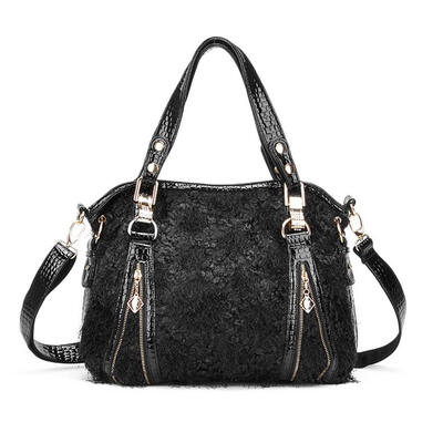 

Realer Brand Women's PU Leather Shoulder Bag Serpentine Pattern Fur Lady Messenger Bag With Two Zipper Decoration Women Tote Bag