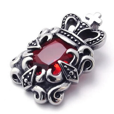 

Hpolw Mens&Womens Stainless Steel Casting Black&Silver Crown Pendant Jewery Rubies/Red Crystal Necklace,18-26 inch Chain