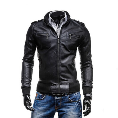 

Zogaa New Mens PU Leather Clothing Casual Stand Collar