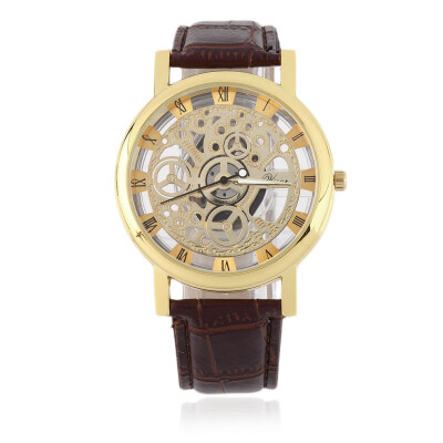 

Cool Design Hollow Out Transparent Dial PU Leather Wrist Watch Gift New