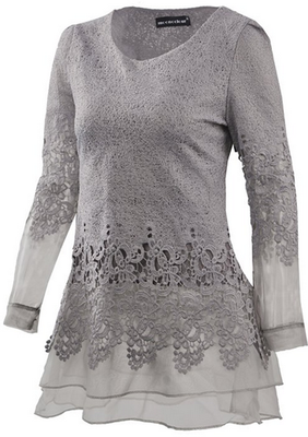 

Mooncolour Women's Long Sleeve Slim Fit Floral Lace Organza Blouse