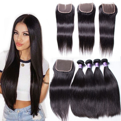 

UNice Hair Kysiss Virgin Series Straight Hair Bundle With Closure Middle Part Malaysian Hair 4 Bundle With Lace Closure Human Hair