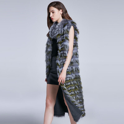 

Womens Winter Long Coat Fox Fur Collar Leather Natural Fox Fur Urban Fashion Furry Design Furry Hand-sewn 2018 New Discount