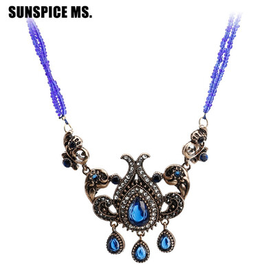 

Bohemia Long Bead Pendant Necklace For Women Antique Gold Color Resin Sweater Chain Turkish Vintage Flower Jewelry Gift 2018 New