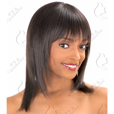 

QianBaiHui Short Straight Bob Wigs with Bangs Heat Resistant Synthetic Hair Wigs Natural Looking Fashion Wigs with Free Wig Cap