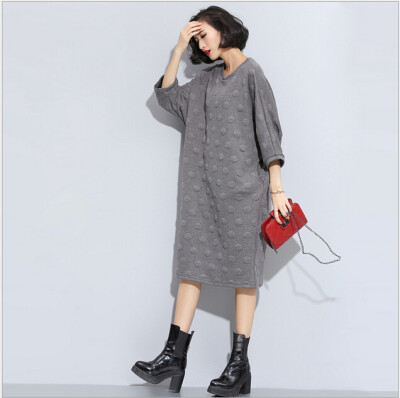 

Lovaru ™ Autumn 2015 wave point long section hedging sweater large size women loose sleeve t skirt dress new